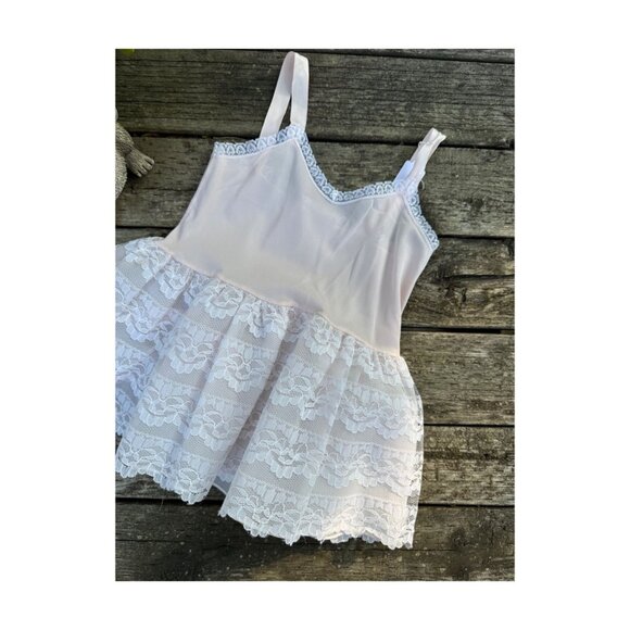 True Vintage 50s Toddler Slip Dress Pink White Ruffles Lace Tulle Sz 2 - Picture 3 of 5